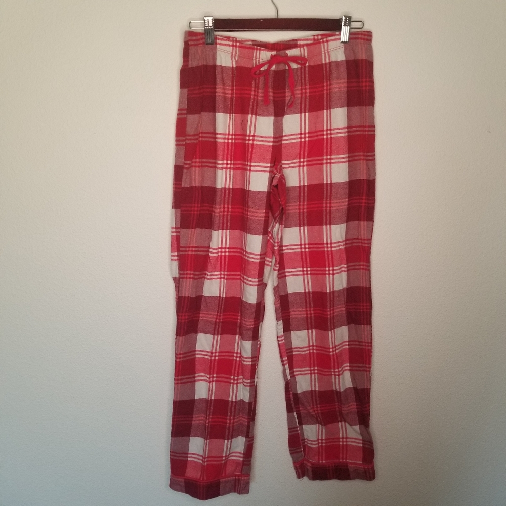 Hearth & Hand 100% Cotton Flannel Pajama Bottoms Red White Plaid Elastic Waist S